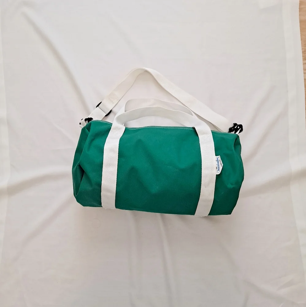 Green and White Cheerleader Canvas Barrel Duffle Gym Bag